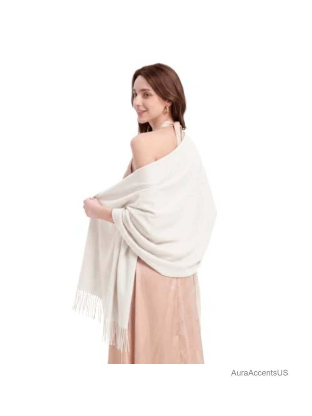 Merino Wool Blend Pashmina Shawl Wrap Oversized Tassel Scarf